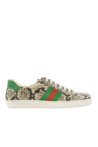 Gucci 386750 19Y30 9771 Natural, Green & Red Python Embossed / Cafl-Skin Leather Casual Sneakers (GGM1724)