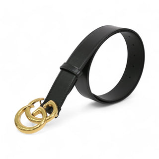 Gucci 400593 0YA0P Belt Black Leather with Polished Gold Double G Buckle 4CM (GGB1013)-AmbrogioShoes