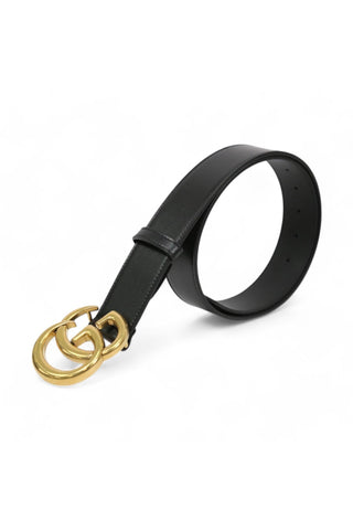 Gucci 400593-AP00T Belt Black Leather with Gold Double G Buckle 4CM (GGB1008)