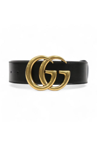 Gucci 400593-AP00T Belt Black Leather with Gold Double G Buckle 4CM (GGB1008)