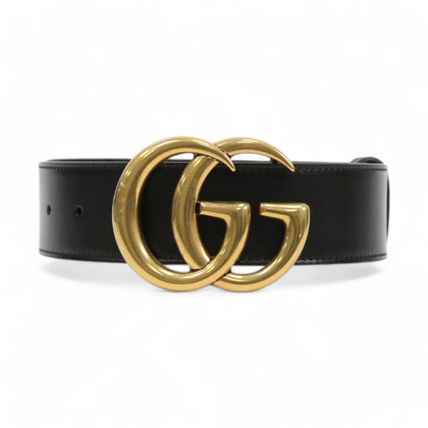 Gucci 400593-AP00T Belt Black Leather with Gold Double G Buckle