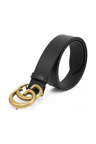Gucci 406831 DJ20T 1000 Belt Black Full Grain Leather with Gold Double GG Buckle (GGB1004)-AmbrogioShoes