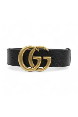 Gucci 406831 DJ20T 1000 Belt Black Full Grain Leather with Gold Double GG Buckle (GGB1004)-AmbrogioShoes
