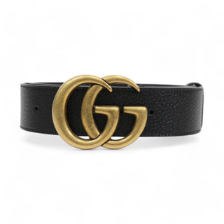 Gucci 406831 DJ20T 1000 Belt Black Full Grain Leather with Gold Double GG Buckle (GGB1004)-AmbrogioShoes