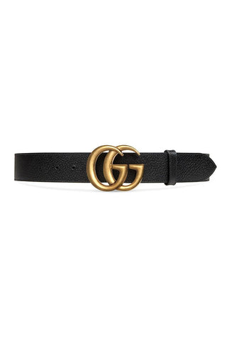 Gucci 406831 DJ20T 1000 Belt Black Full Grain Leather with Gold Double GG Buckle (GGB1004)