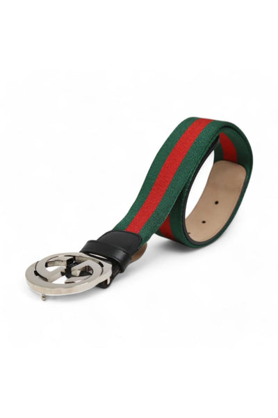 Gucci 411924 H917N Belt Black Leather / Gucci Fabric with Polished