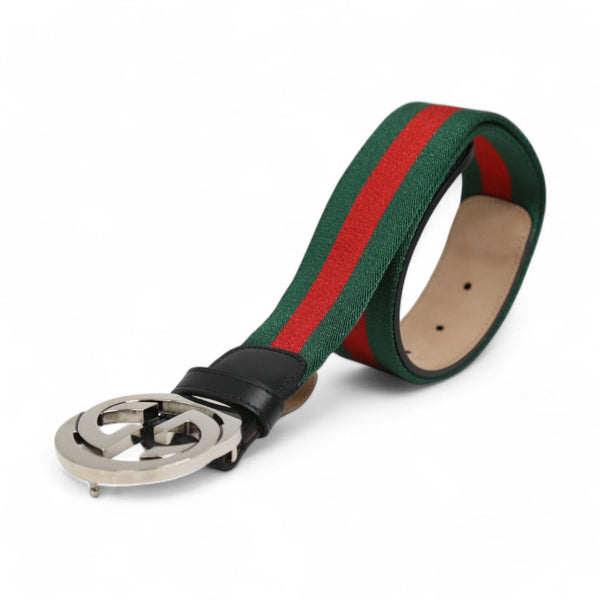 Gucci 411924 H917N Belt Black Leather / Gucci Fabric with