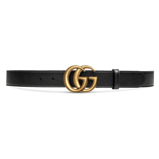 Gucci 414516 AP00T 1000 Belt Black Leather with Gold Double G Buckle Slim 3cm (GGB1009)-AmbrogioShoes