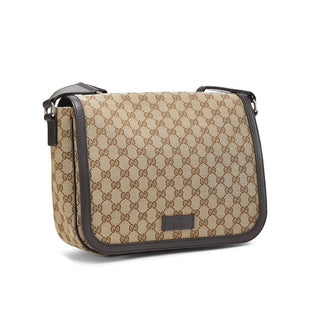 Gucci 449171 622011 Unisex Beige & Brown Canvas / Calf-Skin Leather Messenger Bag (GG2060)-AmbrogioShoes