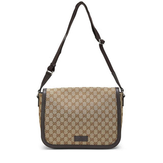 Gucci 449171 622011 Unisex Beige & Brown Canvas / Calf-Skin Leather Messenger Bag (GG2060)-AmbrogioShoes