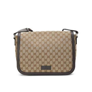 Gucci 449171 622011 Unisex Beige & Brown Canvas / Calf-Skin Leather Messenger Bag (GG2060)-AmbrogioShoes