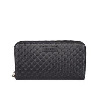 Gucci 449391 493075 Women's Black Micro GG Embossed Calf-Skin Leather Guccissima Wallet (GGWW3606)-AmbrogioShoes