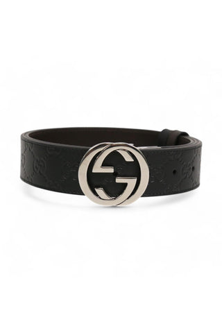 Gucci 473030 CWCWN Belt Black Monogram Leather with Silver GG Reversible Buckle (GGB1006)