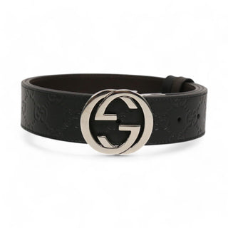 Gucci 473030 CWCWN Belt Black Monogram Leather with Silver GG Reversible Buckle (GGB1006)-AmbrogioShoes