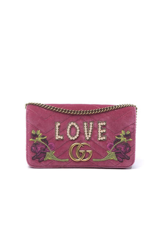 Gucci 488426 2149 Women's Raspberry Pink Velvet Mini Clutch Bag (GG2065)