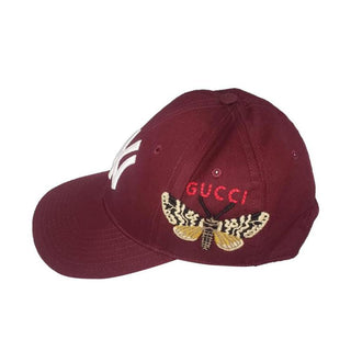 Gucci 538565 Moth Burgundy Fabric New York Yankee Apllicated Baseball Hats (GGH1002)-AmbrogioShoes