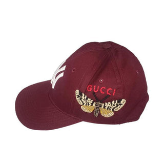 Gucci 538565 Moth Unisex Burgundy Fabric New York Yankee Apllicated Baseball Hats (GGH1002)-AmbrogioShoes
