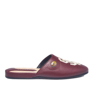 Gucci 540586 Bordeaux Calf-Skin Leather 'SF' Embroidered Slip-On Mules (GGM1728)-AmbrogioShoes