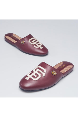 Gucci 540586 Bordeaux Leather 'SF' Embroidered Slip-On Mules (GGM1728)