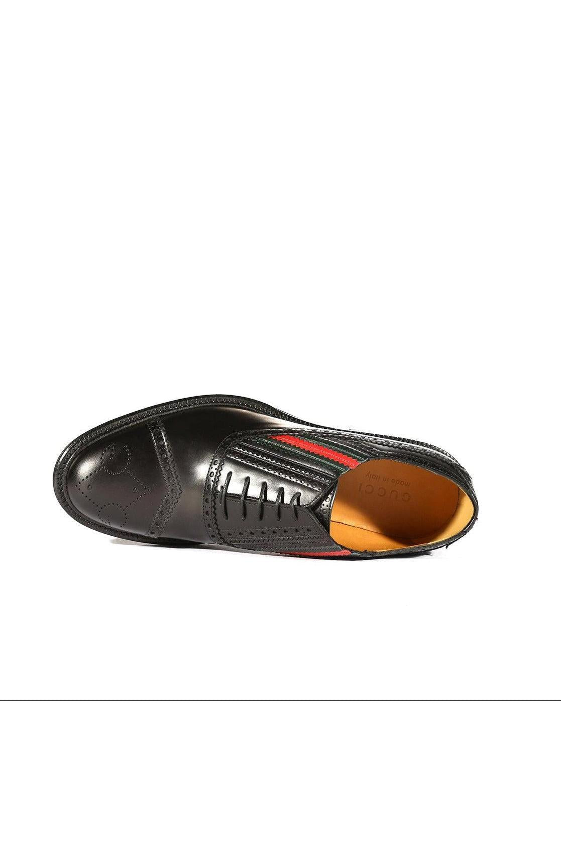 Gucci 547592 0GQ30 1078 Black Leather Cap-Toe Oxfords (GGM1719)