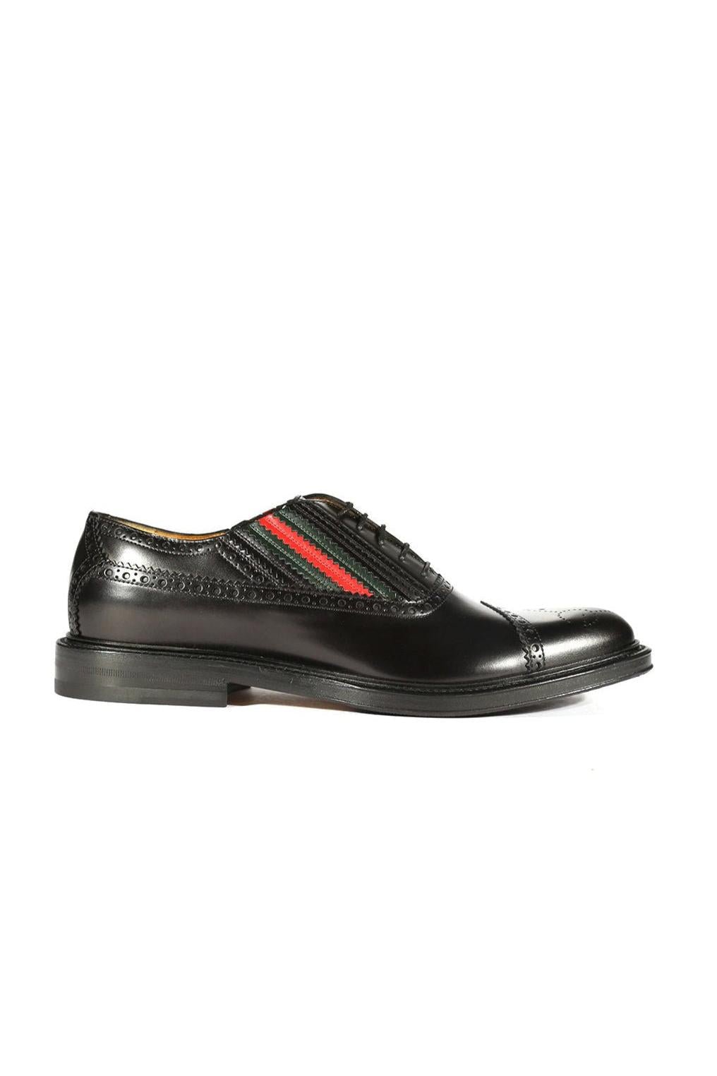 Gucci 547592 0GQ30 1078 Black Leather Cap-Toe Oxfords (GGM1719)