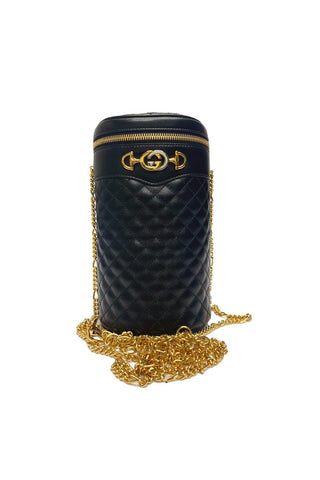Gucci 572298 0YKNX 1000 Women's Black Quilted Leather Belt / Shoulder Bag (GG2076)