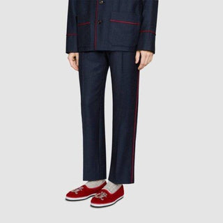 Gucci 574881 FAS60 6472 Red Velvet 'AM' Appliqué Slip-On Loafers (GGM1726)-AmbrogioShoes