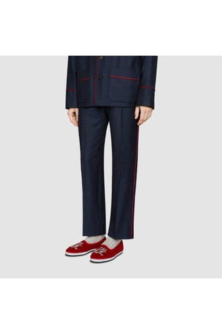 Gucci 574881 FAS60 6472 Red Velvet 'AM' Appliqué Slip-On Loafers (GGM1726)