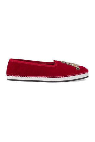 Gucci 574881 FAS60 6472 Red Velvet 'AM' Appliqué Slip-On Loafers (GGM1726)