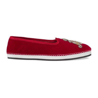 Gucci 574881 FAS60 6472 Red Velvet 'AM' Appliqué Slip-On Loafers (GGM1726)-AmbrogioShoes