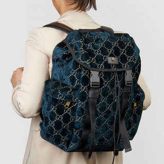 Gucci 574923 213317 Women's Blue Velvet Backpack (GG2064)-AmbrogioShoes