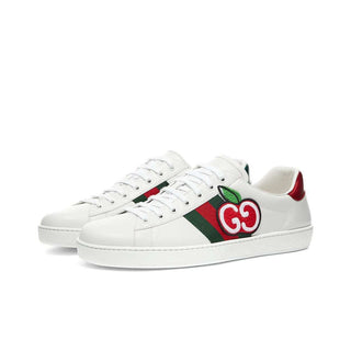 Gucci 611376 Ace Men's Shoes White GG Apple Calf-Skin Leather Sneakers (GGM1717)-AmbrogioShoes