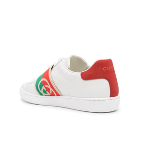 Gucci 643488 Ace Men's Shoes White, Red & Green Calf-Skin Leather Web Casual Sneakers (GGM1725)-AmbrogioShoes
