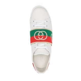 Gucci 643488 Ace Men's Shoes White, Red & Green Calf-Skin Leather Web Casual Sneakers (GGM1725)-AmbrogioShoes