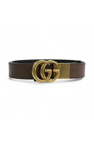 Gucci 643847 Men's Belt Black / Brown Leather with Reversible Gold Double G Buckle 3CM (GGB1011)