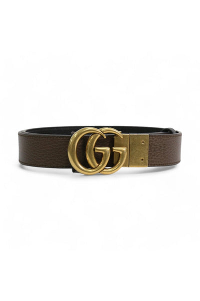 Gucci 643847 Men's Belt Black / Brown Leather with Reversible Gold