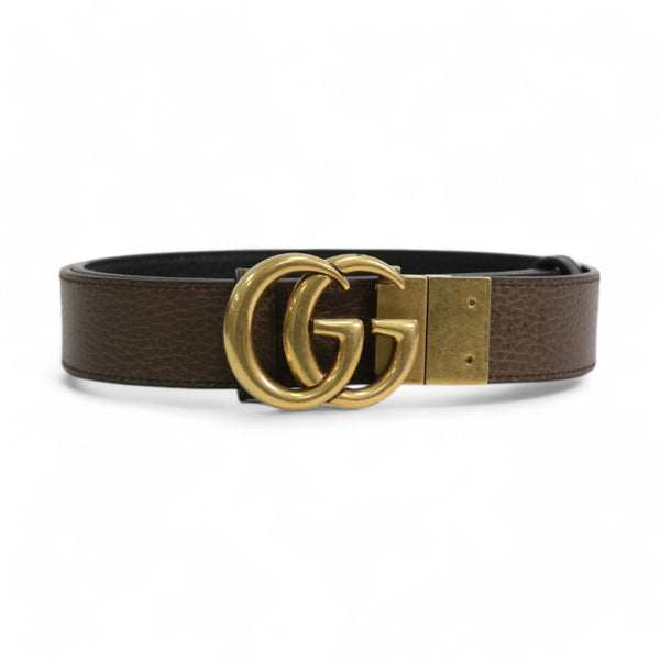 Gucci 643847 Men's Belt Black / Brown Leather with Reversible Gold