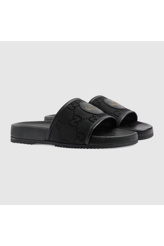 Gucci 644754 H9H90 1000 Black GG Econyl Fabric "Off The Grid " Slide Sandals (GGM1740)