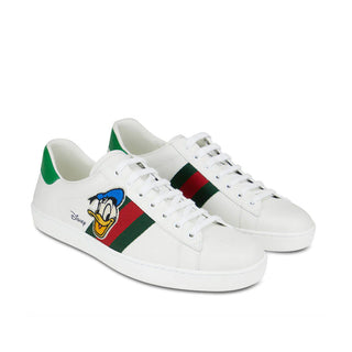 Gucci 649399 Ace Donald Duck Men's Shoes White, Red & Green Calf-Skin Leather Casual Sneakers (GGM1727)-AmbrogioShoes