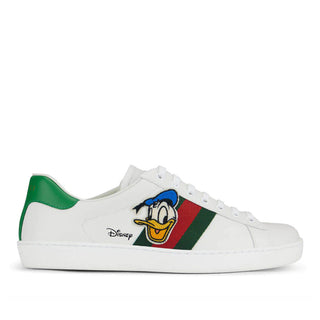 Gucci 649399 Ace Donald Duck Men's Shoes White, Red & Green Calf-Skin Leather Casual Sneakers (GGM1727)-AmbrogioShoes