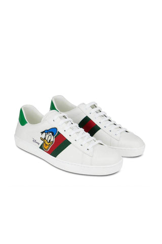 Gucci 649399 Ace Donald Duck White, Red & Green Leather Casual Sneakers (GGM1727)