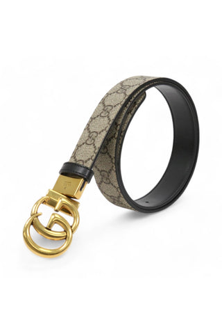 Gucci 659417 Marmont Men's Belt Beige Fabric Leather with Reversible Gold Double G Buckle 3CM (GGB1010)