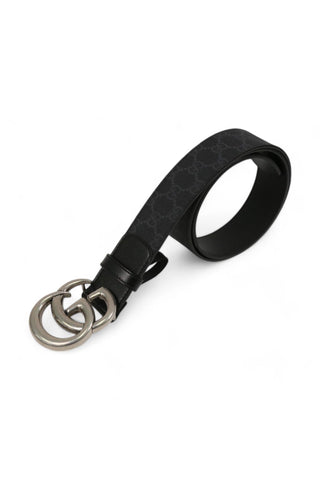 Gucci 699453 92TUX 525040 Belt Black Leather with Silver Double GG Buckle (GGB1003)