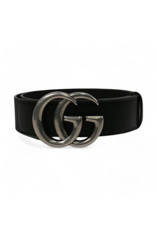 Gucci 699453 92TUX 525040 Belt Black Leather with Silver Double GG Buckle (GGB1003)