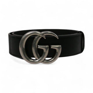 Gucci 699453 92TUX 525040 Belt Black Leather with Silver Double GG Buckle (GGB1003)-AmbrogioShoes