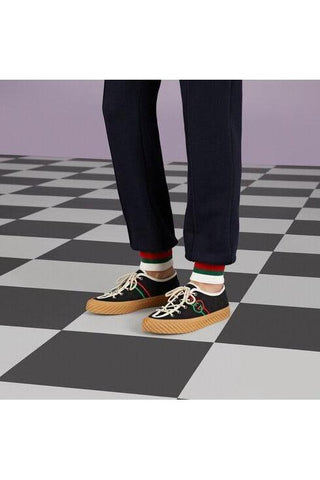 Gucci 703032 FAA5A 1182 Black Canvas Interlocking G Trainer Sneakers (GGM1738)
