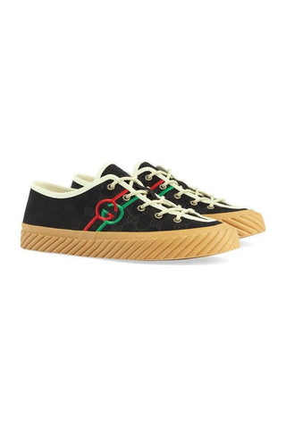 Gucci 703032 FAA5A 1182 Black Canvas Interlocking G Trainer Sneakers (GGM1738)