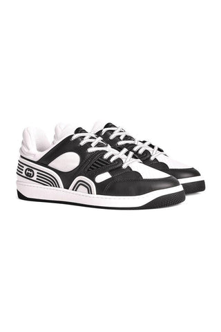 Gucci 722749 2SH80 1064 Black & White Demetra Fabric Basket Sneakers (GGM1739)