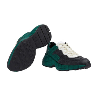 Gucci 746101 FAB4D 1059 Green, Black & White Nylon GG Supreme Rhyton Sneakers (GGM1741)-AmbrogioShoes