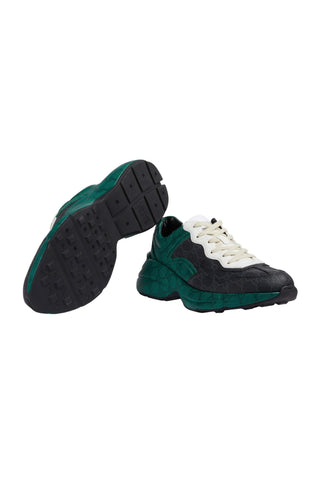 Gucci 746101 FAB4D 1059 Green, Black & White Nylon GG Supreme Rhyton Sneakers (GGM1741)